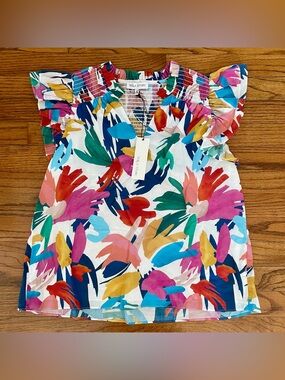 Willa Story Phoebe Multicolored Floral Ruffle Sleeve Top Womens Small NWT